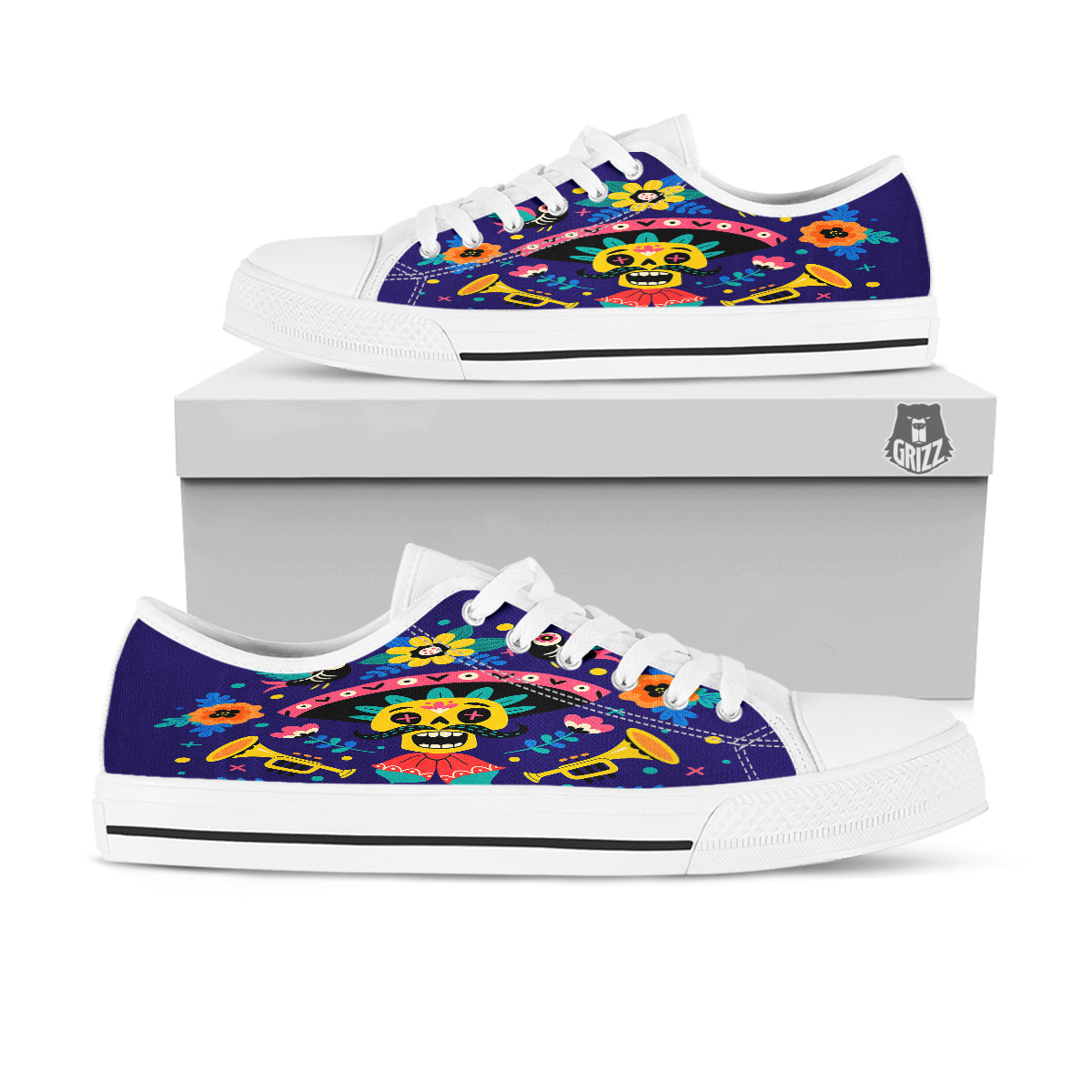 Day Of The Dead Cinco de Mayo Print White Low Top Shoes-grizzshop