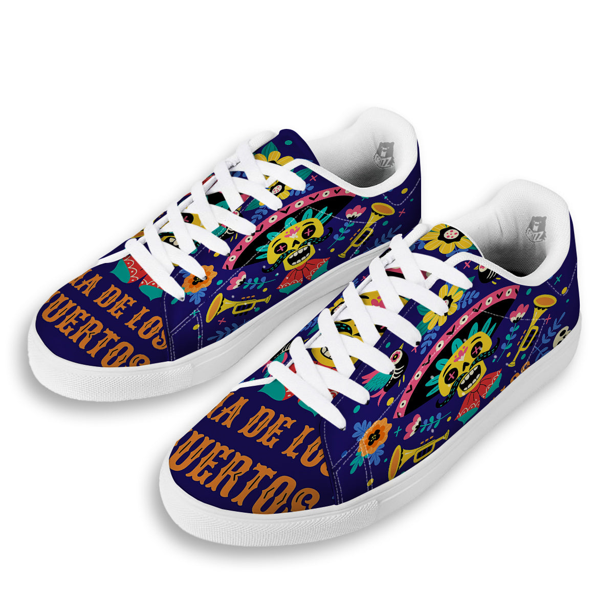 Day Of The Dead Cinco de Mayo Print White Low Top Sneakers-grizzshop