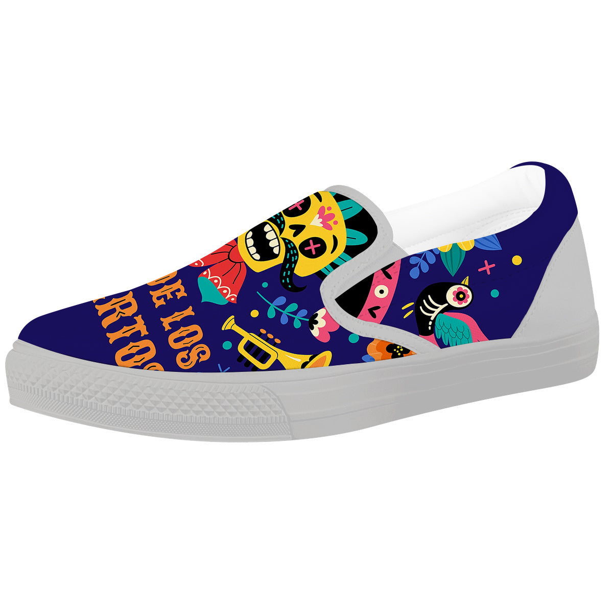 Day Of The Dead Cinco de Mayo Print White Slip On Shoes-grizzshop