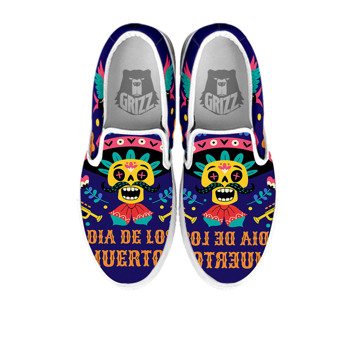 Day Of The Dead Cinco de Mayo Print White Slip On Shoes-grizzshop