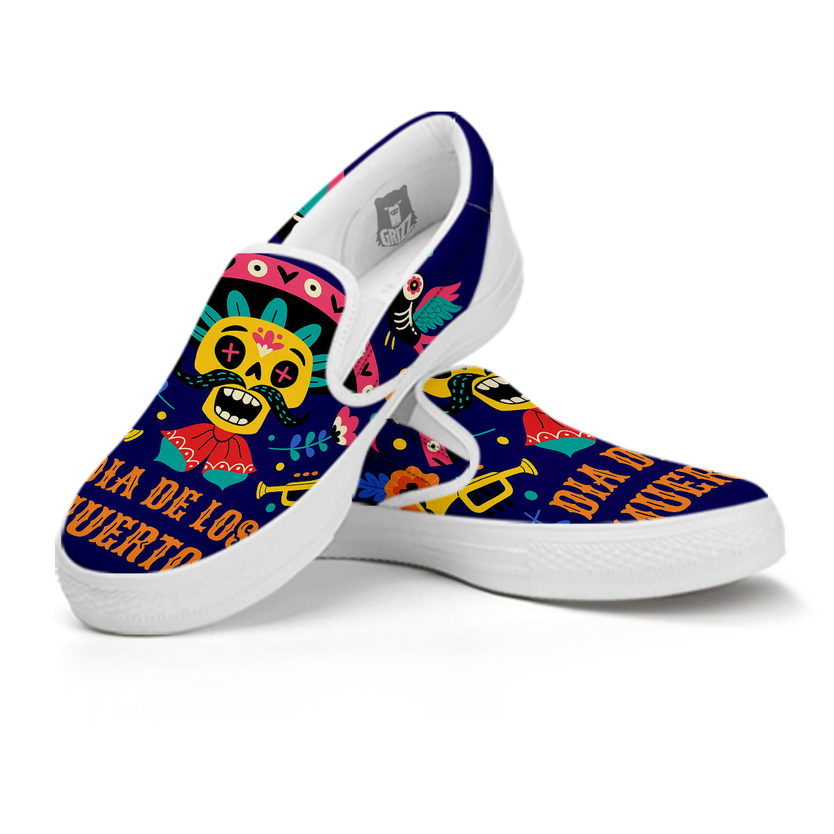 Day Of The Dead Cinco de Mayo Print White Slip On Shoes-grizzshop