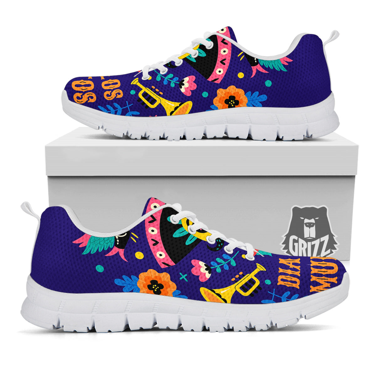 Day Of The Dead Cinco de Mayo Print White Sneaker-grizzshop