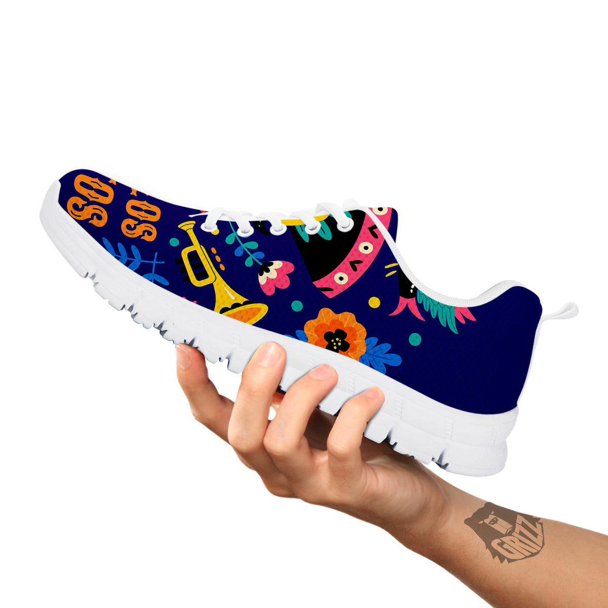 Day Of The Dead Cinco de Mayo Print White Sneaker-grizzshop