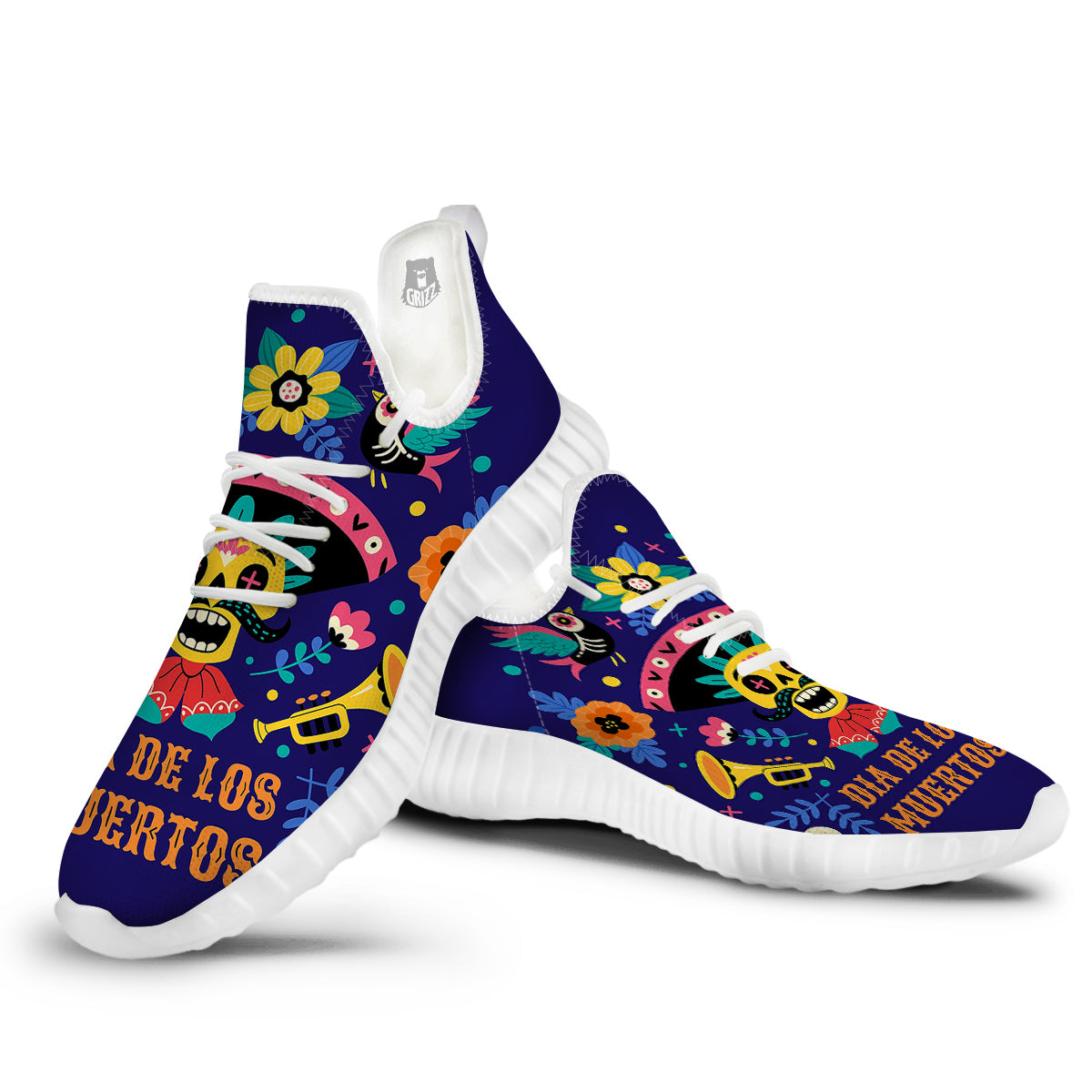 Day Of The Dead Cinco de Mayo Print White Walking Shoes-grizzshop