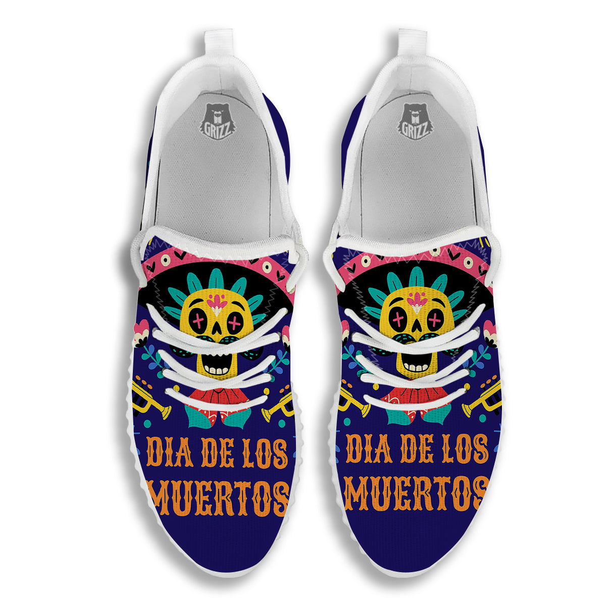 Day Of The Dead Cinco de Mayo Print White Walking Shoes-grizzshop