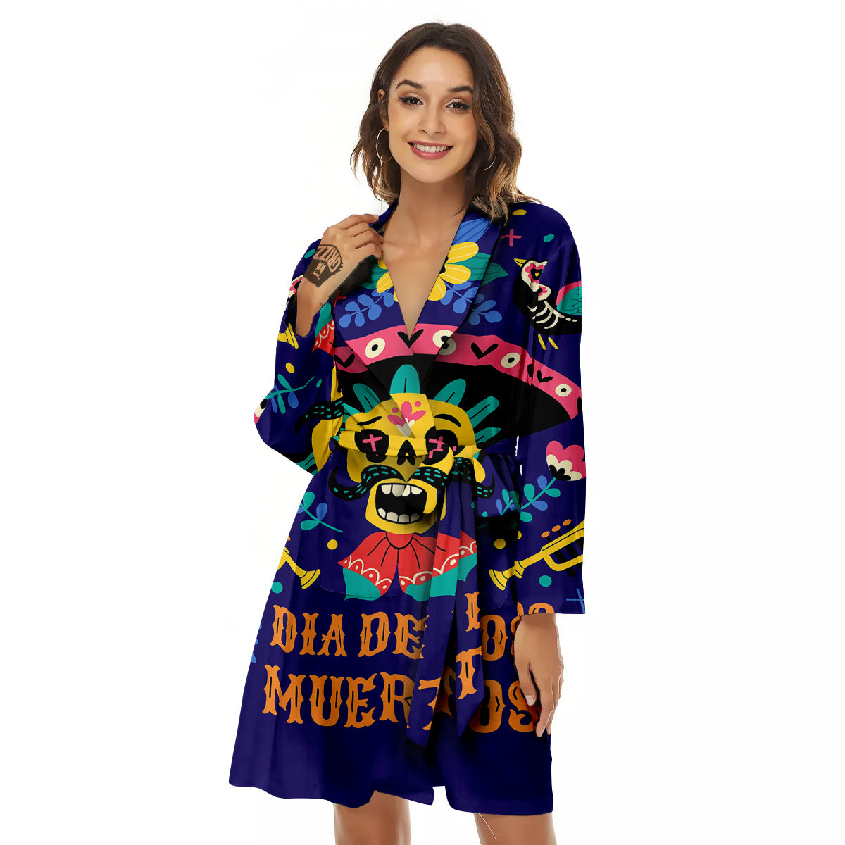 Day Of The Dead Cinco de Mayo Print Women's Robe-grizzshop