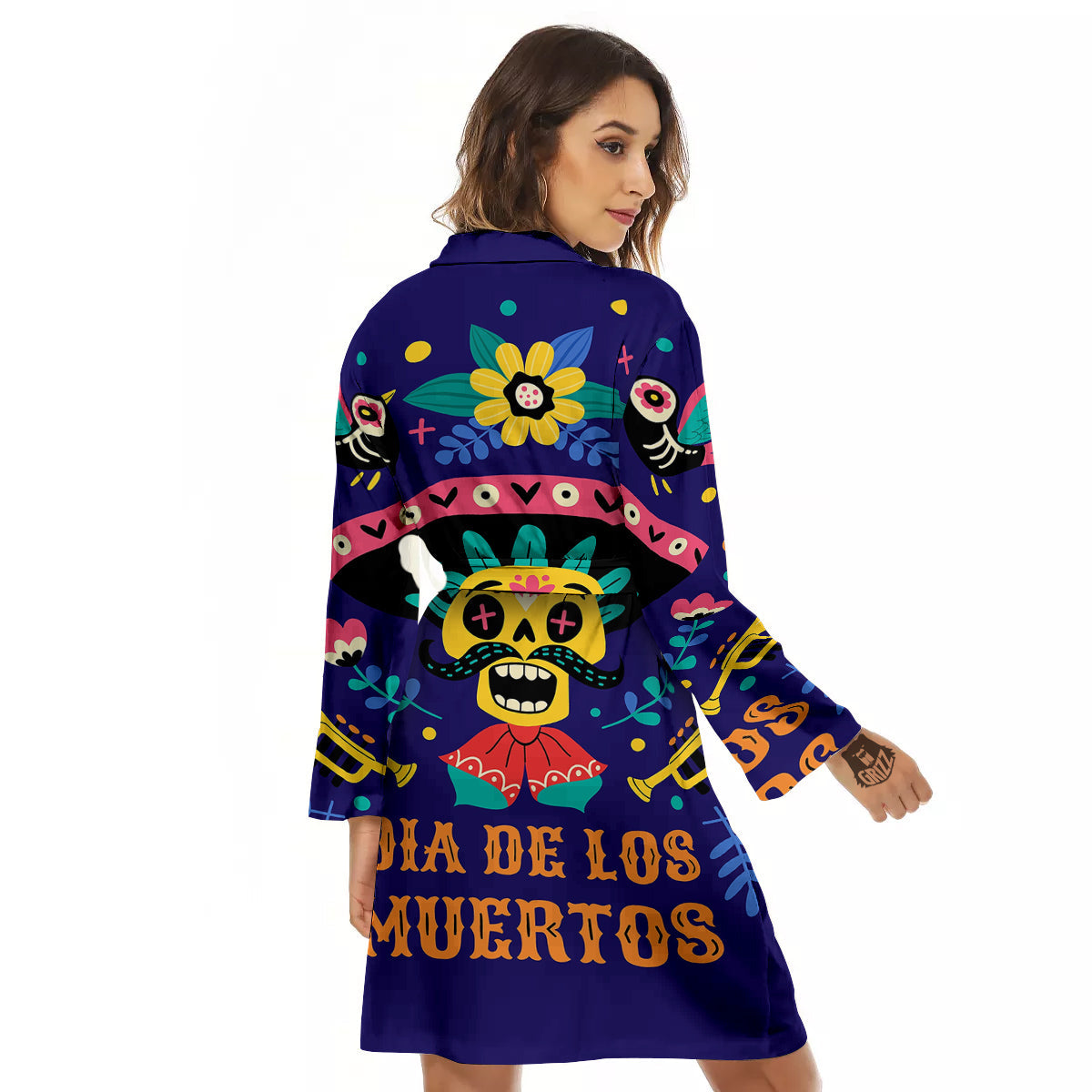 Day Of The Dead Cinco de Mayo Print Women's Robe-grizzshop