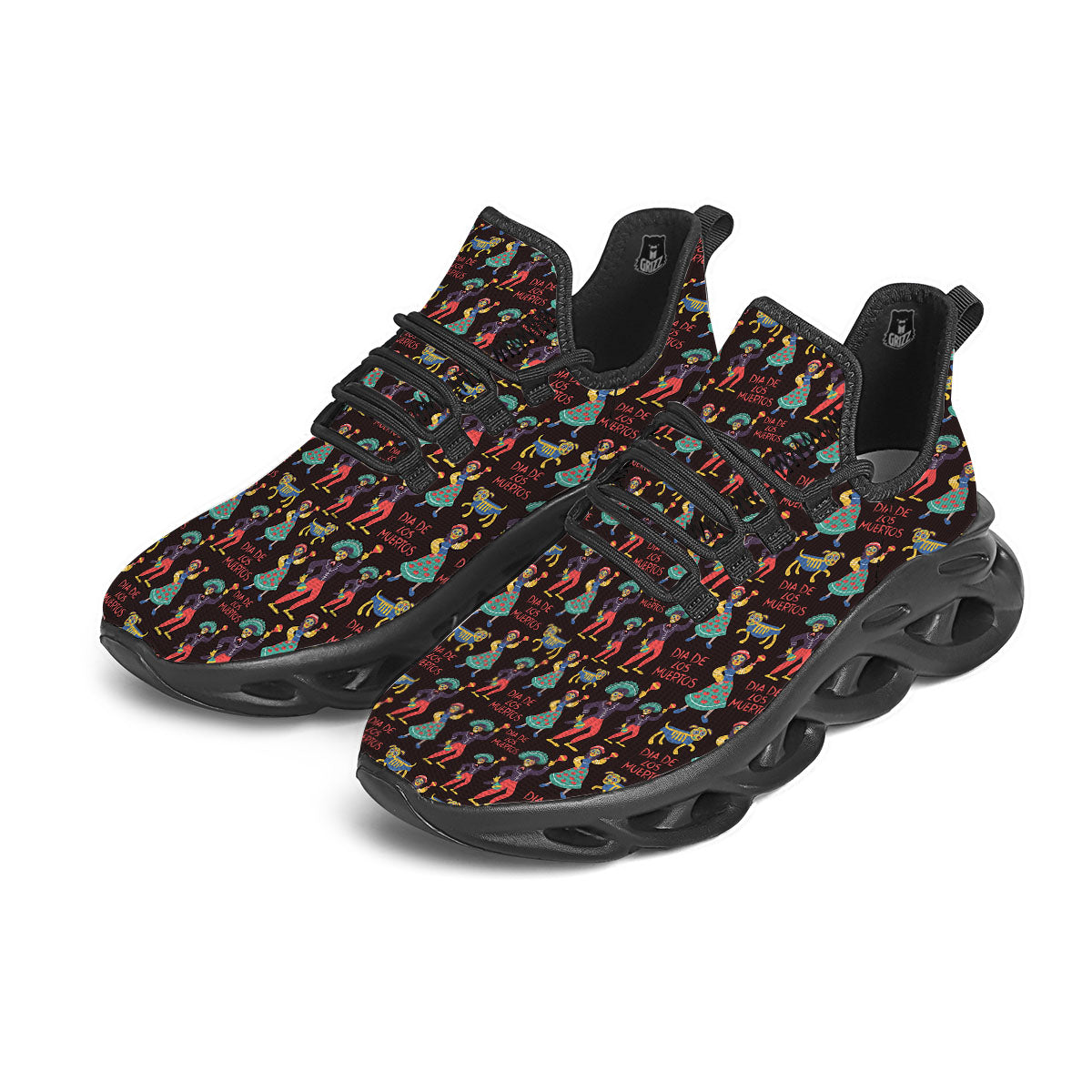 Day Of The Dead Dia De Los Muertos Print Pattern Black Running Shoes-grizzshop