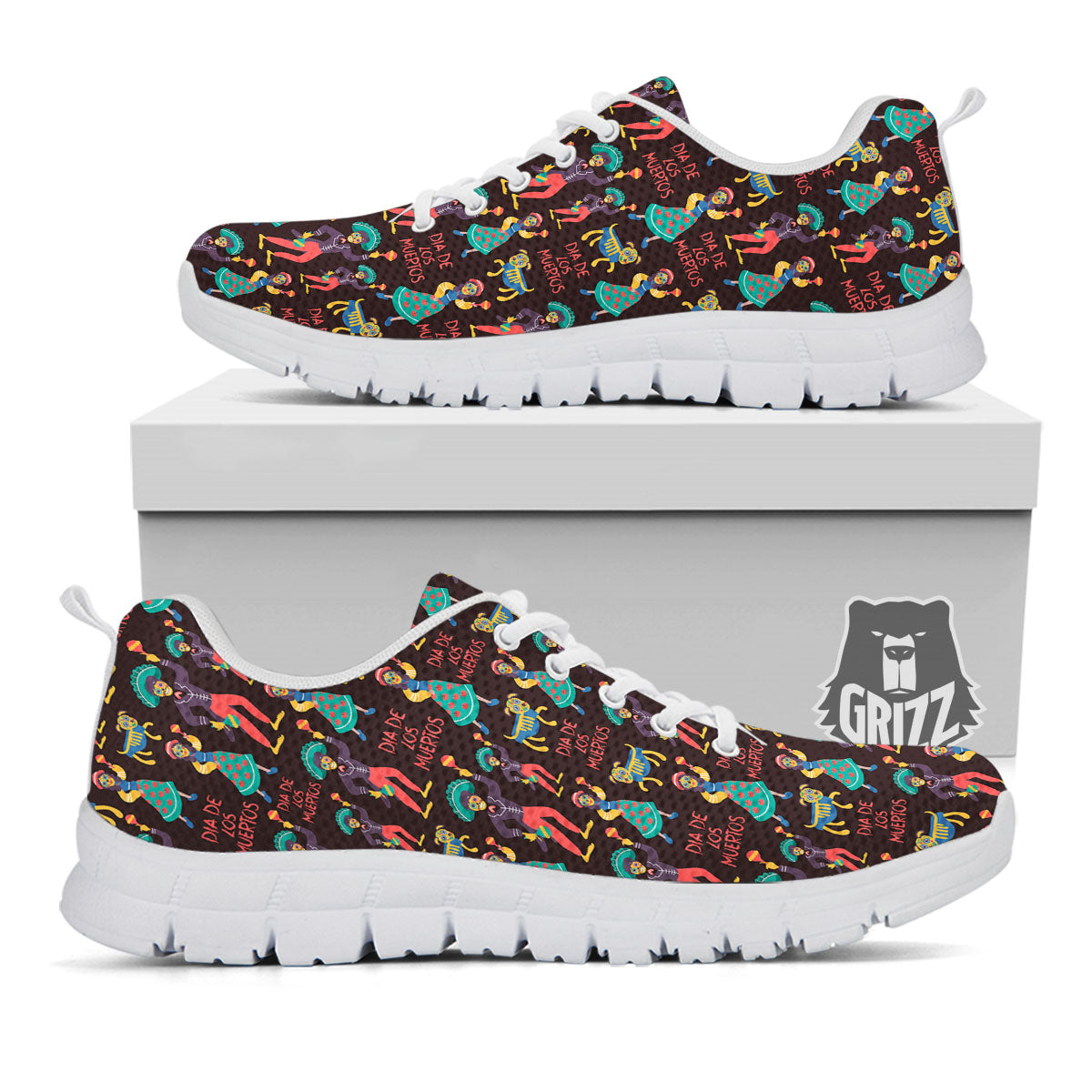 Day Of The Dead Dia De Los Muertos Print Pattern White Sneaker-grizzshop
