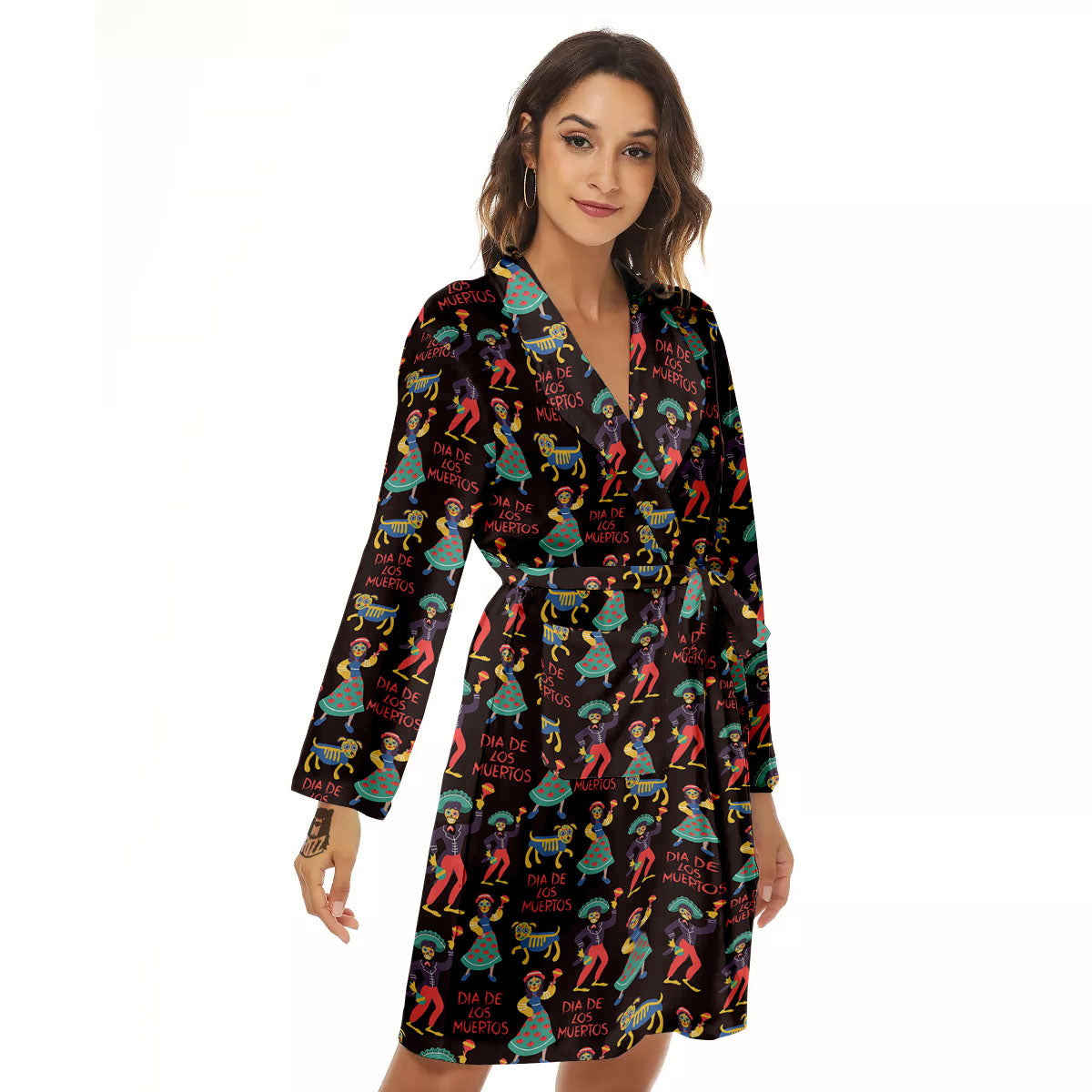 Day Of The Dead Dia De Los Muertos Print Pattern Women's Robe-grizzshop