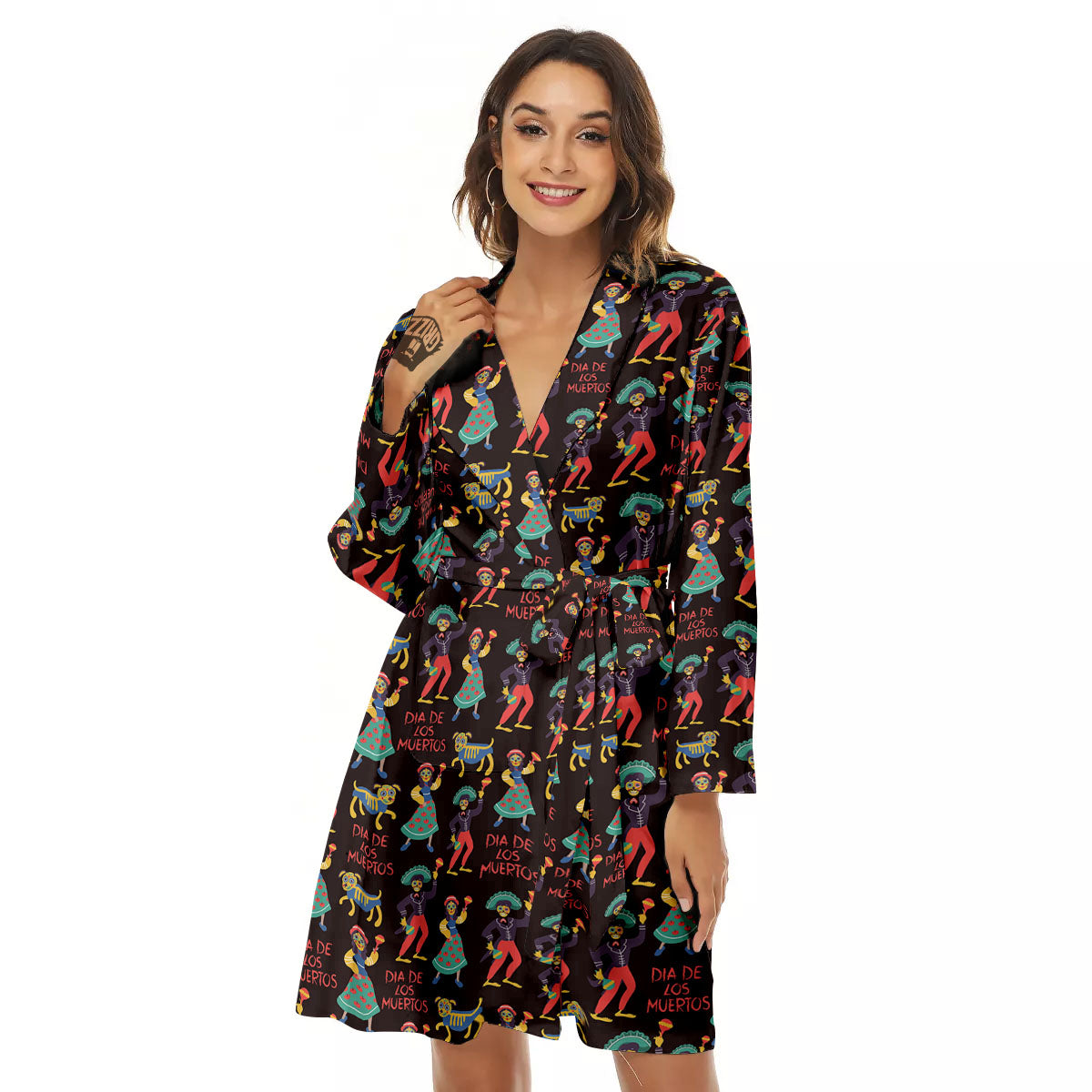 Day Of The Dead Dia De Los Muertos Print Pattern Women's Robe-grizzshop