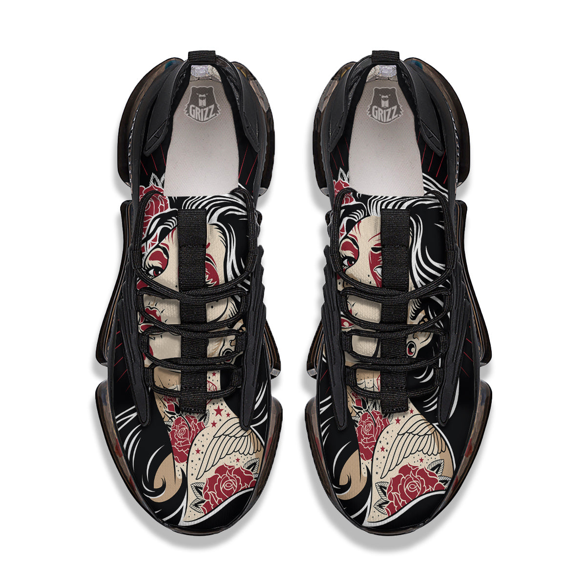 Day of The Dead Calavera Girl Print Black Gym Shoes-grizzshop