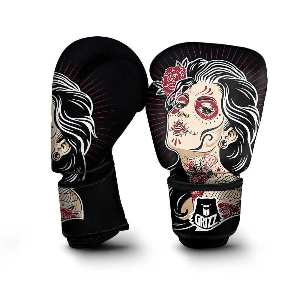 Day of The Dead Calavera Girl Print Boxing Gloves-grizzshop