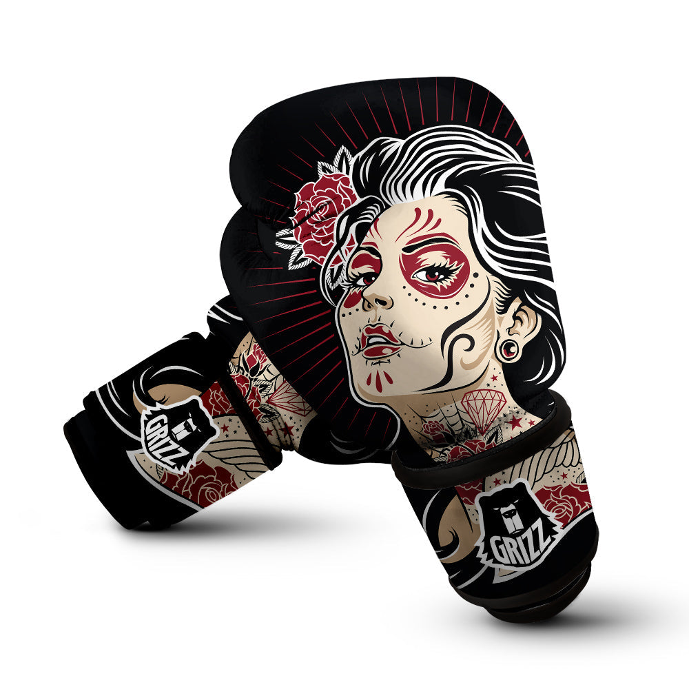 Day of The Dead Calavera Girl Print Boxing Gloves-grizzshop