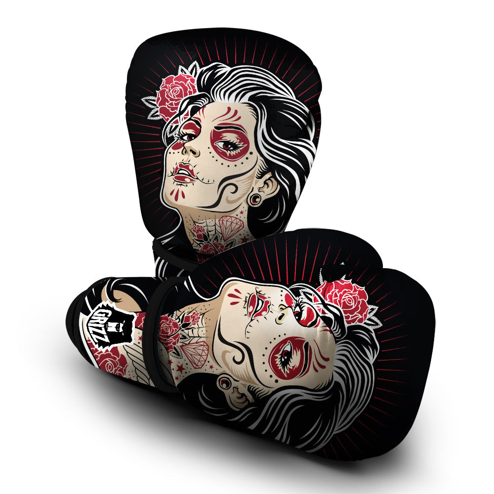 Day of The Dead Calavera Girl Print Boxing Gloves-grizzshop
