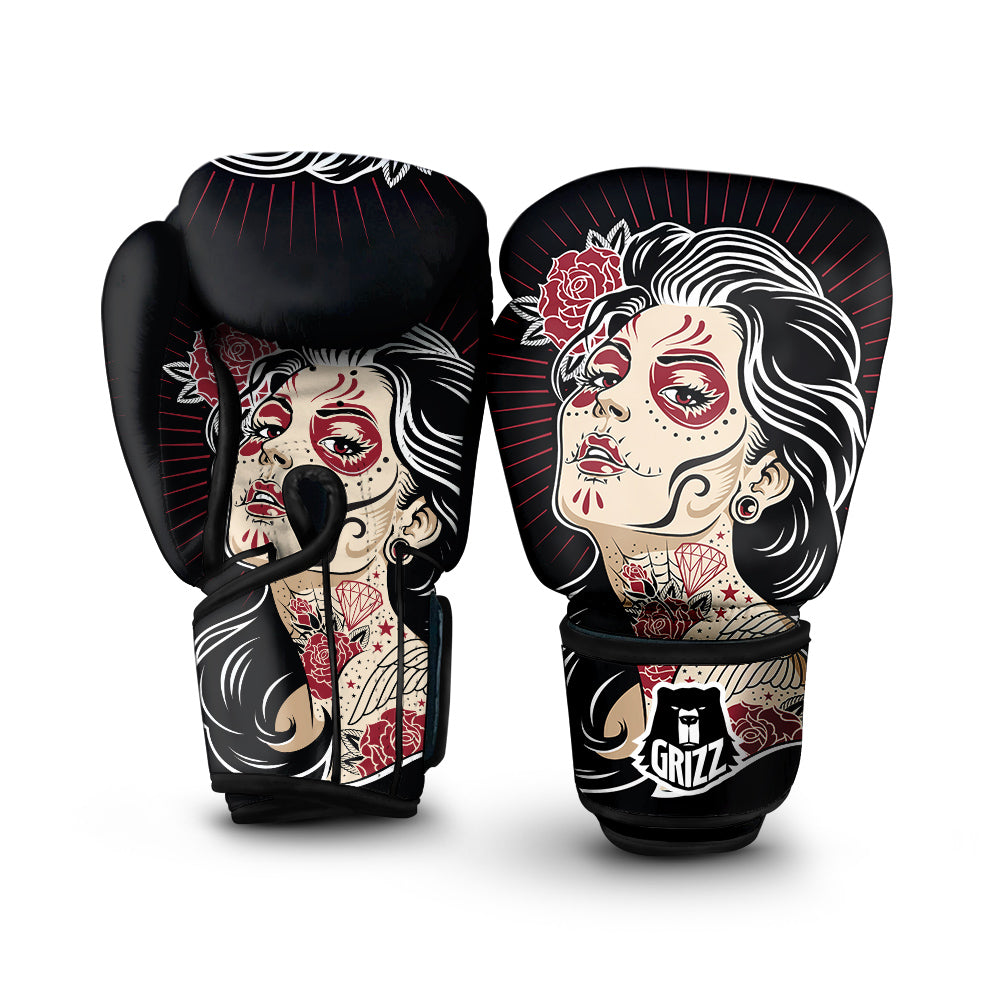 Day of The Dead Calavera Girl Print Boxing Gloves-grizzshop
