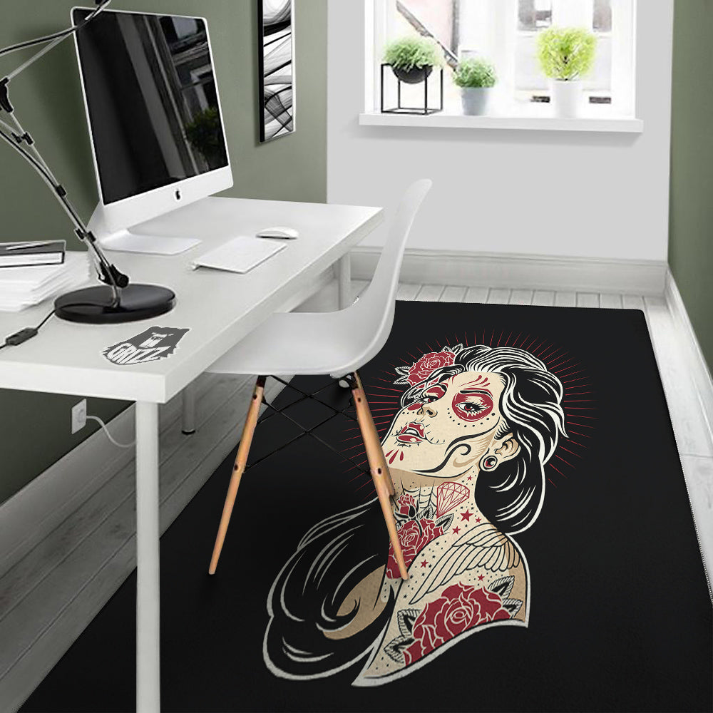 Day of The Dead Calavera Girl Print Floor Mat-grizzshop