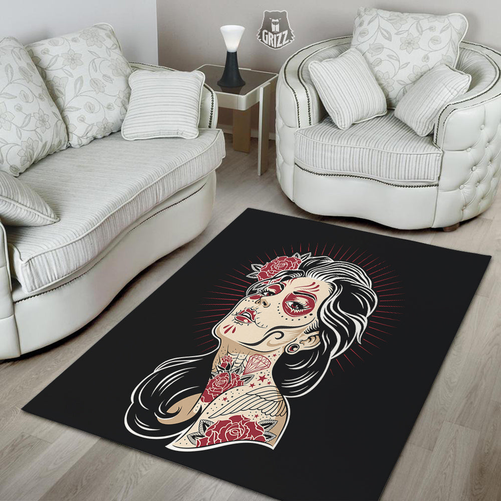Day of The Dead Calavera Girl Print Floor Mat-grizzshop