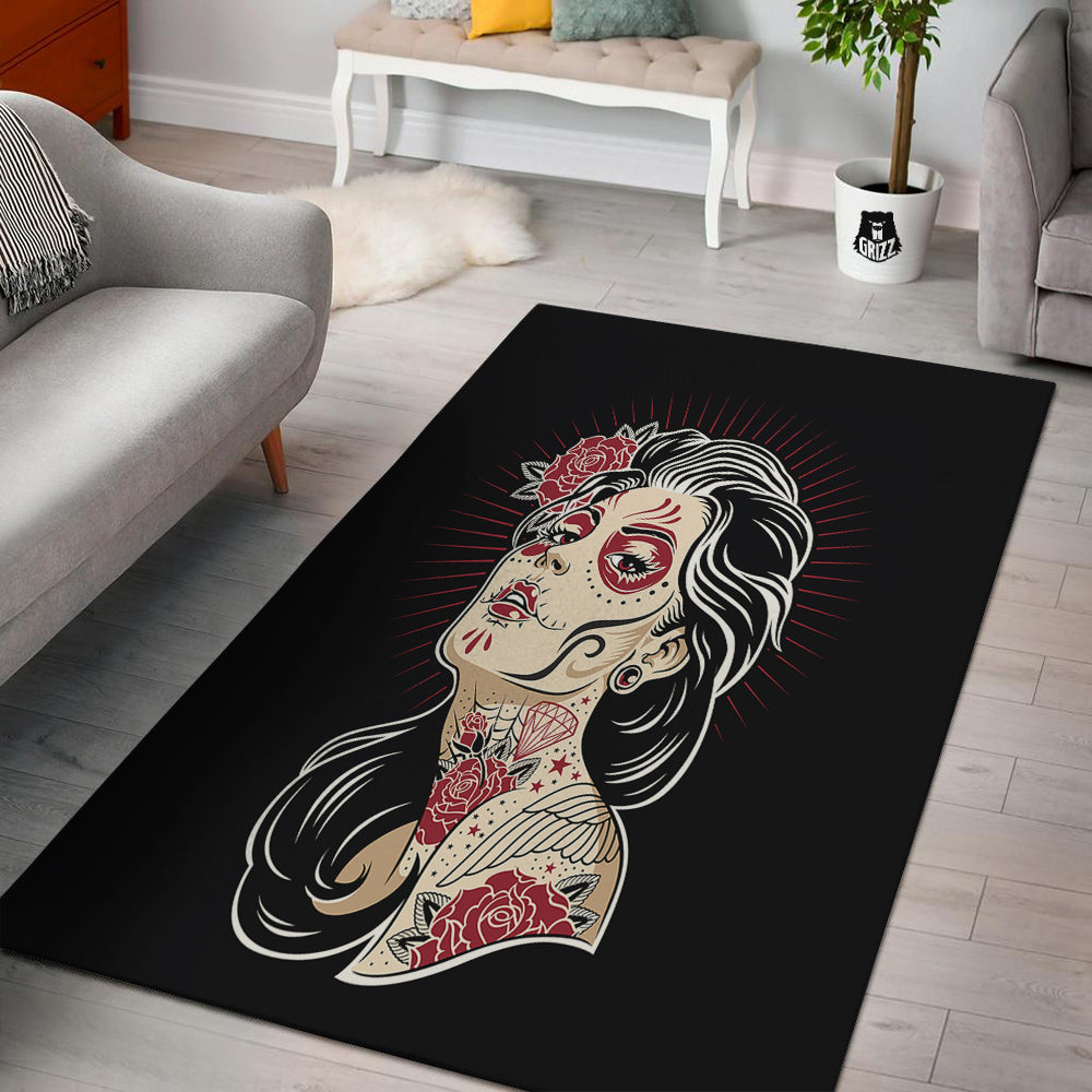 Day of The Dead Calavera Girl Print Floor Mat-grizzshop
