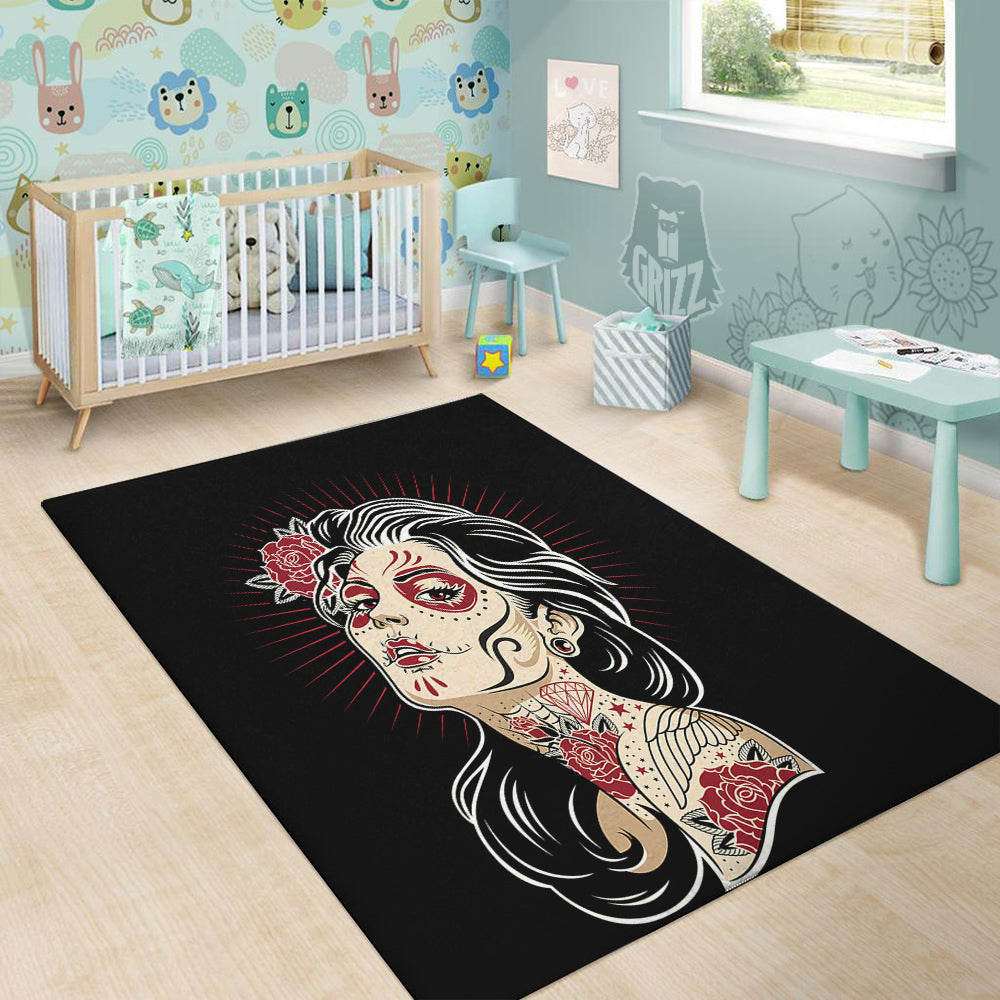 Day of The Dead Calavera Girl Print Floor Mat-grizzshop