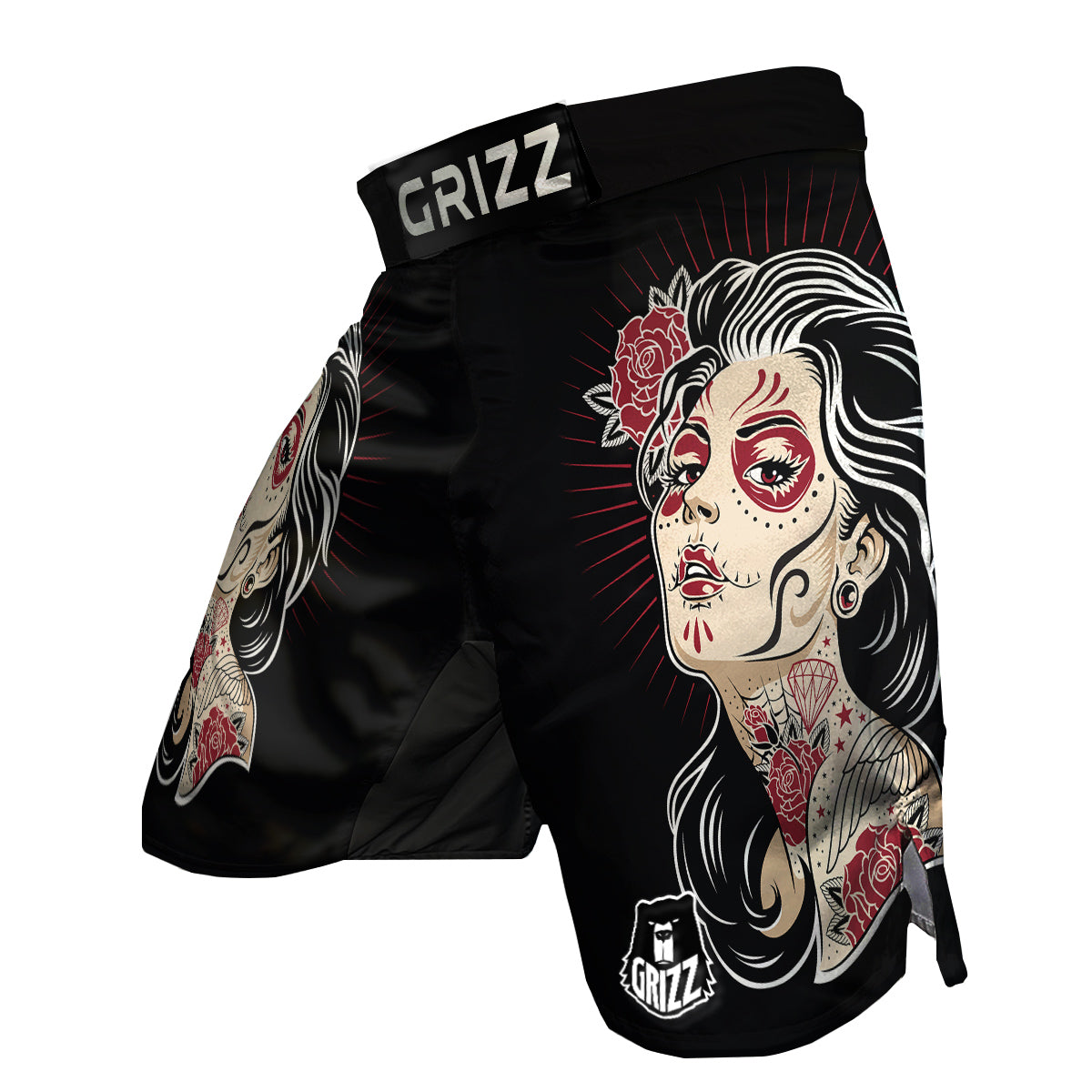 Day of The Dead Calavera Girl Print MMA Shorts-grizzshop