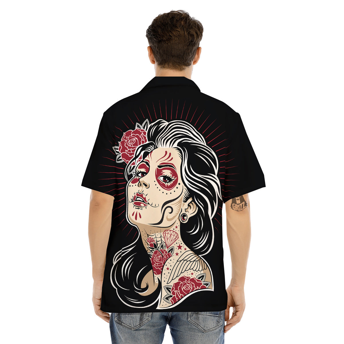 Day of The Dead Calavera Girl Print Men's Hawaiian Shirt-grizzshop