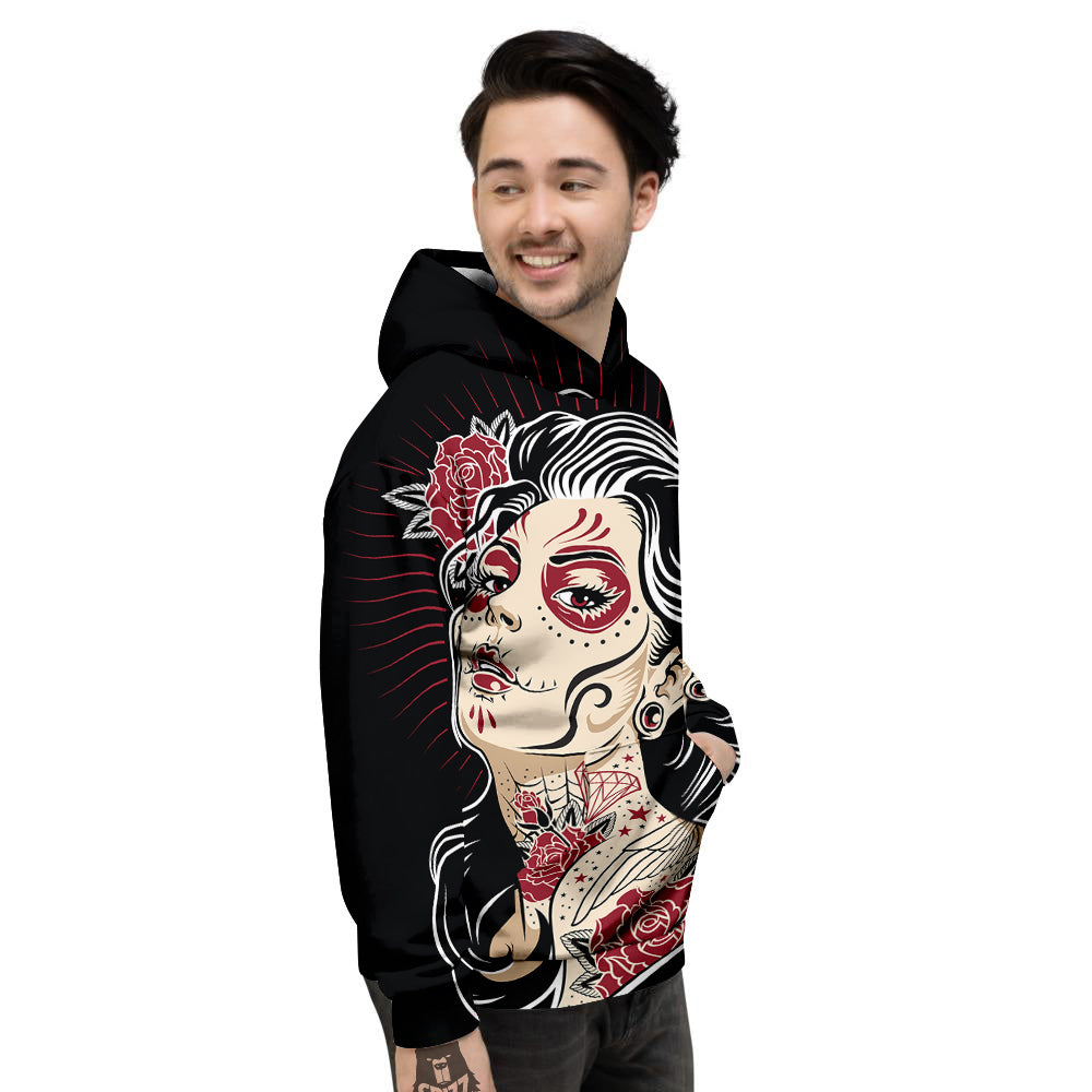 Day of The Dead Calavera Girl Print Men's Hoodie-grizzshop