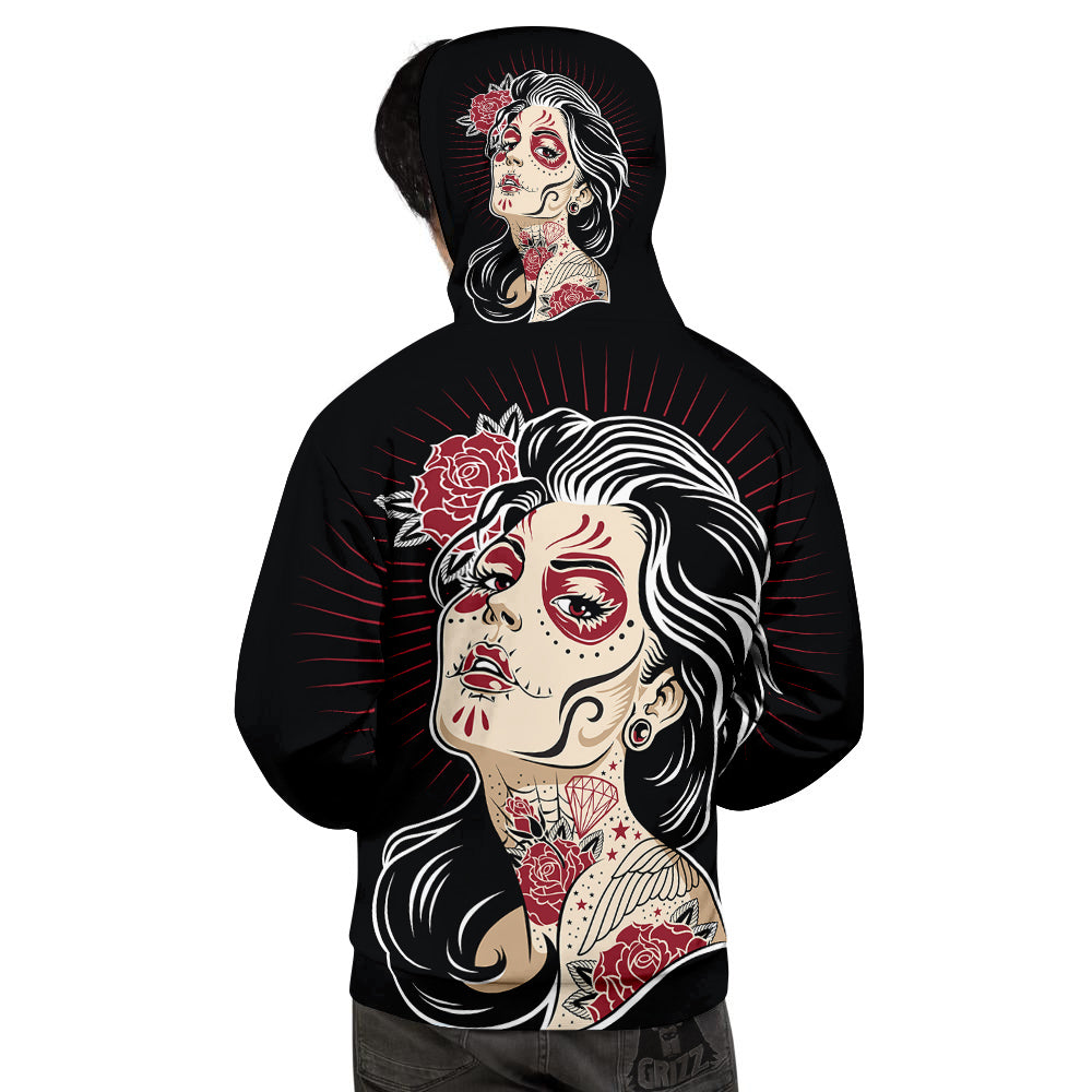 Day of The Dead Calavera Girl Print Men's Hoodie-grizzshop