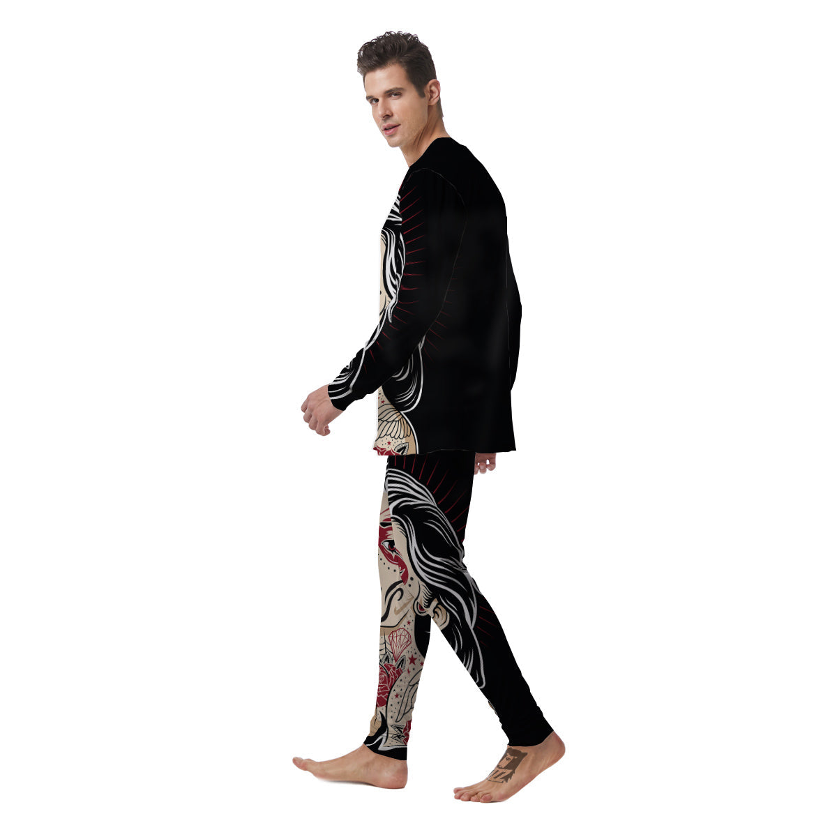Day of The Dead Calavera Girl Print Men's Pajamas-grizzshop