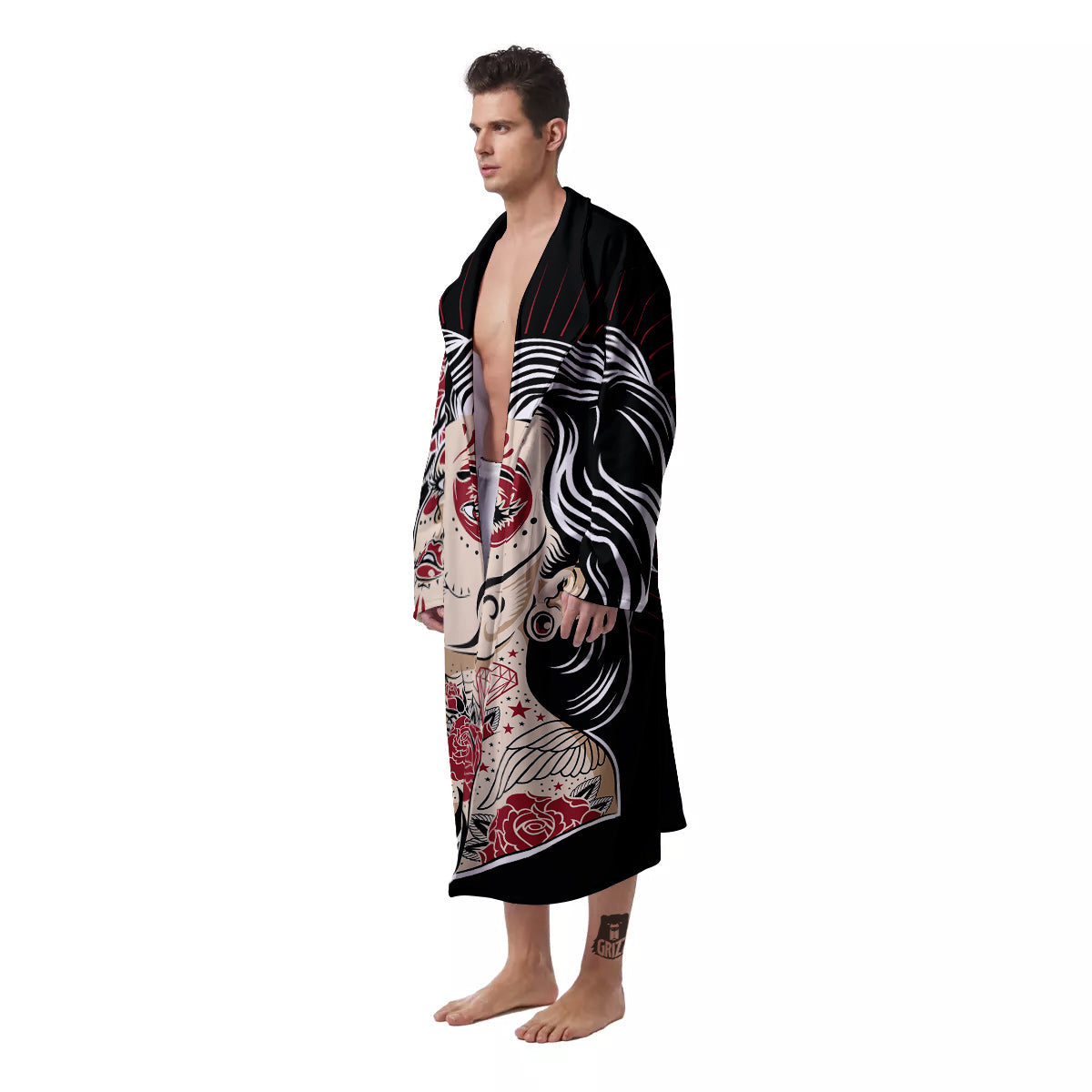Day of The Dead Calavera Girl Print Men's Robe-grizzshop
