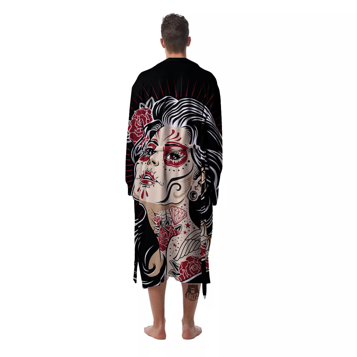 Day of The Dead Calavera Girl Print Men's Robe-grizzshop