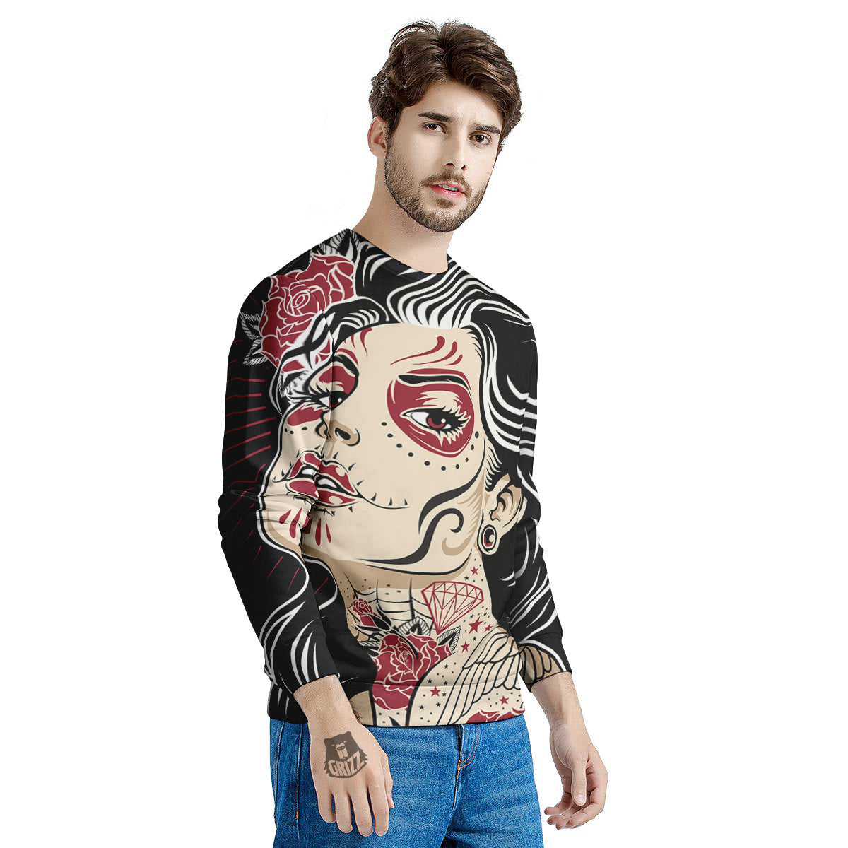 Day of The Dead Calavera Girl Print Men's Sweatshirt-grizzshop
