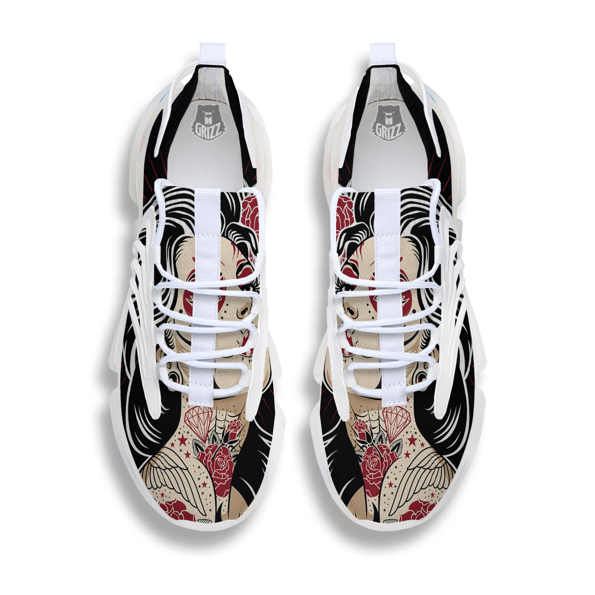 Day of The Dead Calavera Girl Print White Gym Shoes-grizzshop