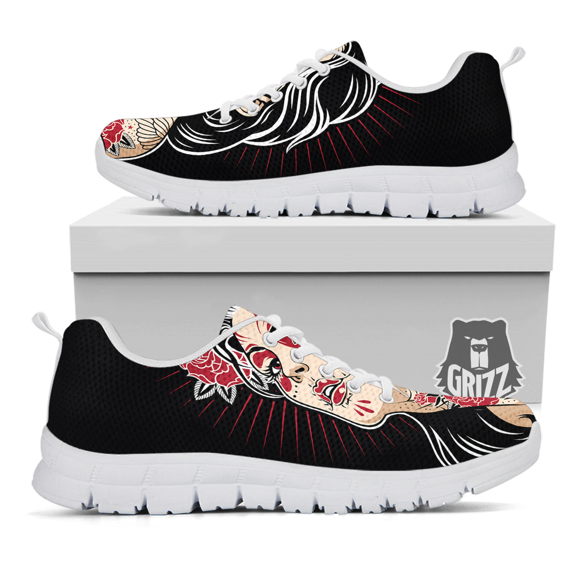 Day of The Dead Calavera Girl Print White Sneaker-grizzshop