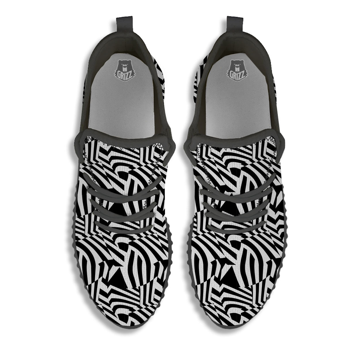 Dazzle White And Black Print Pattern Black Walking Shoes-grizzshop