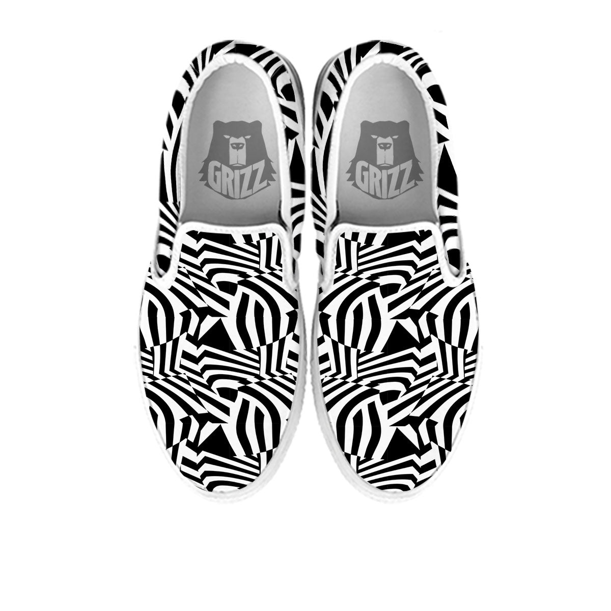 Dazzle White And Black Print Pattern White Slip On Shoes-grizzshop