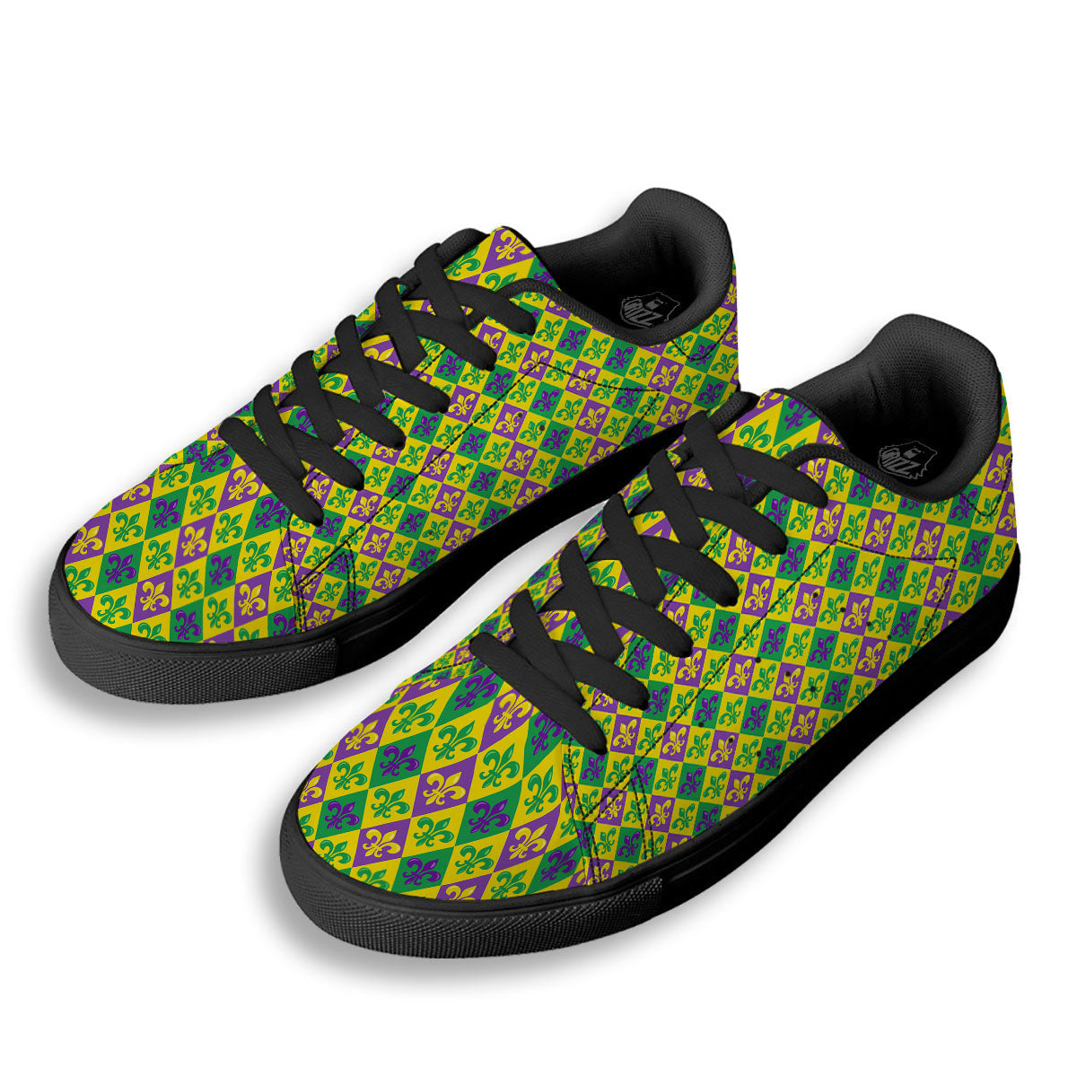 De Lis Mardi Gras Print Pattern Black Low Top Sneakers-grizzshop
