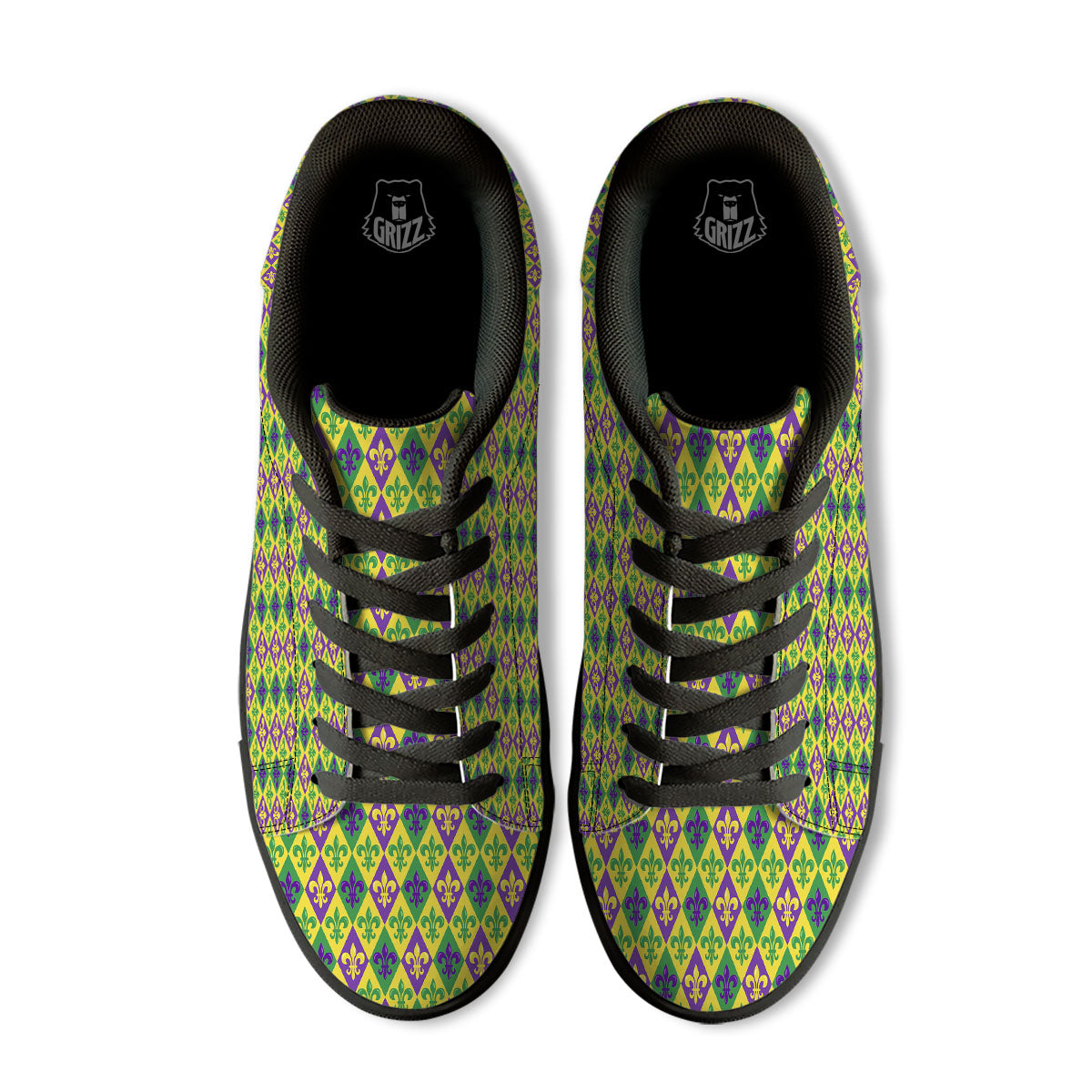 De Lis Mardi Gras Print Pattern Black Low Top Sneakers-grizzshop