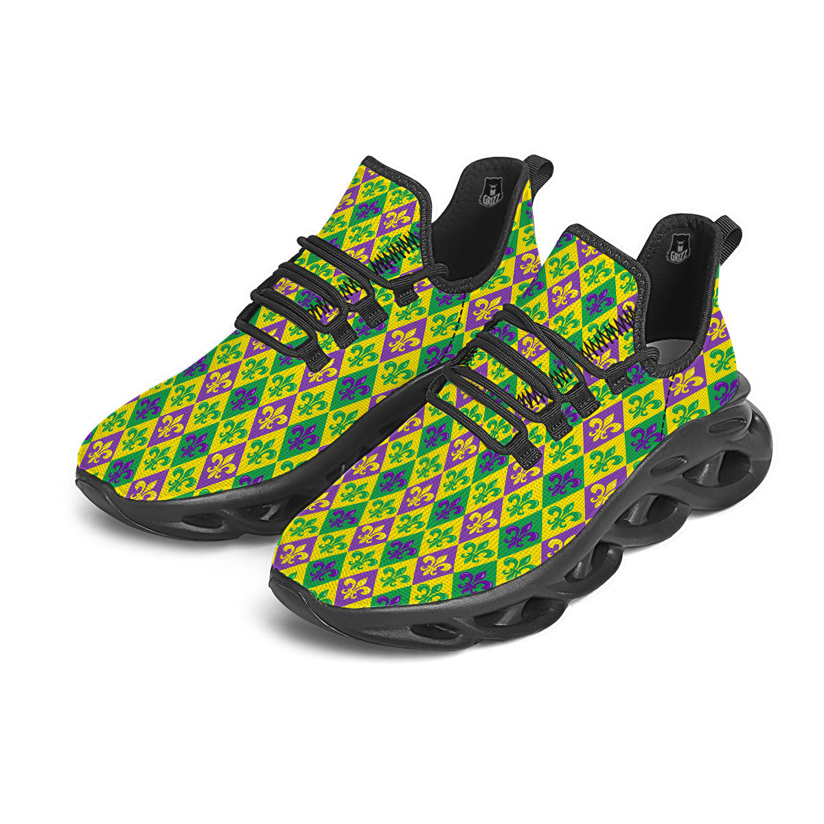 De Lis Mardi Gras Print Pattern Black Running Shoes-grizzshop