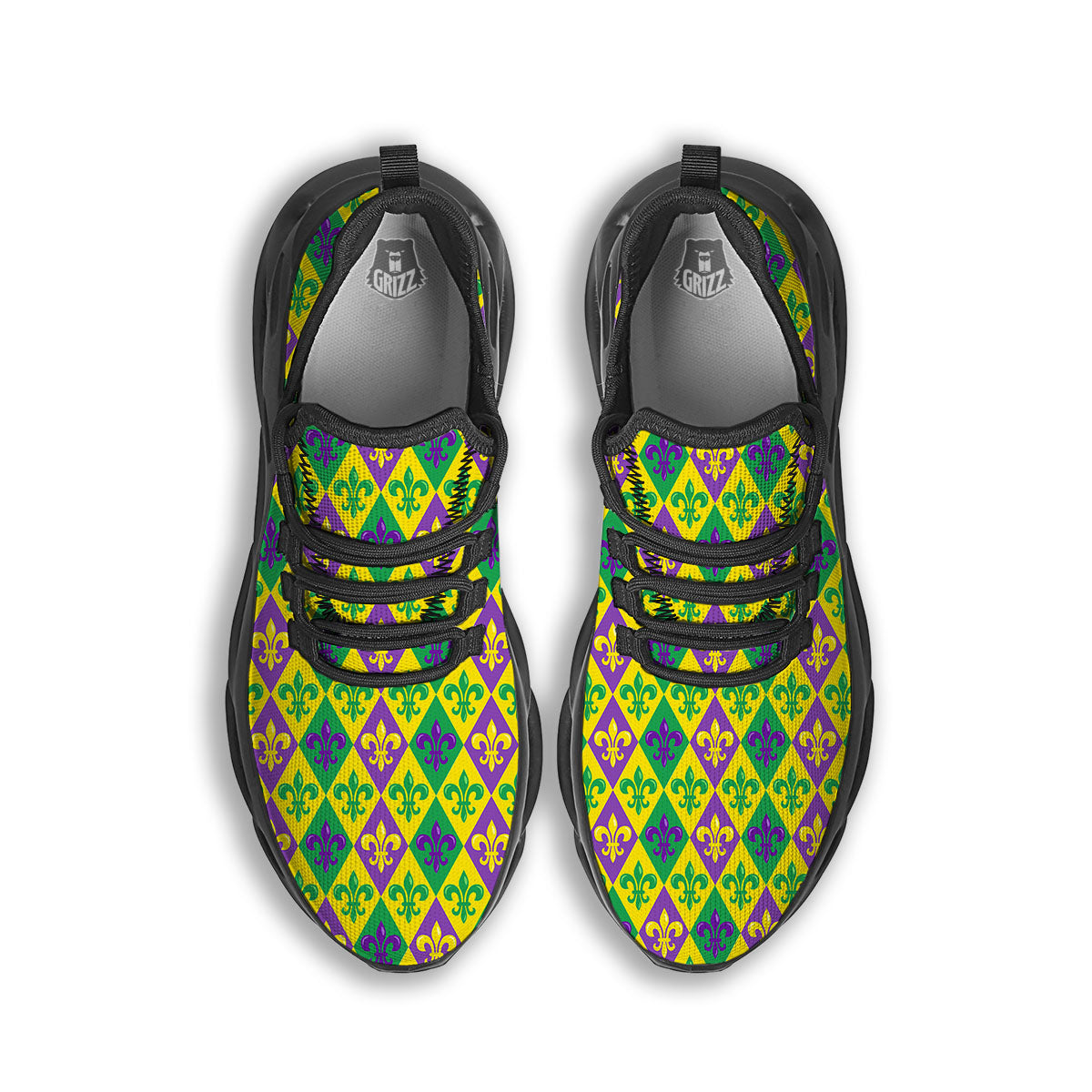 De Lis Mardi Gras Print Pattern Black Running Shoes-grizzshop