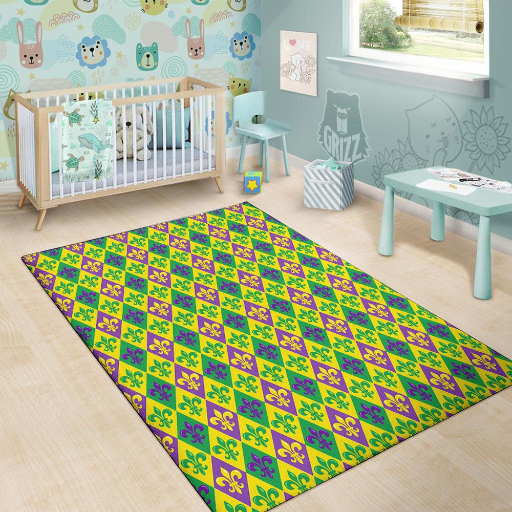 De Lis Mardi Gras Print Pattern Floor Mat-grizzshop
