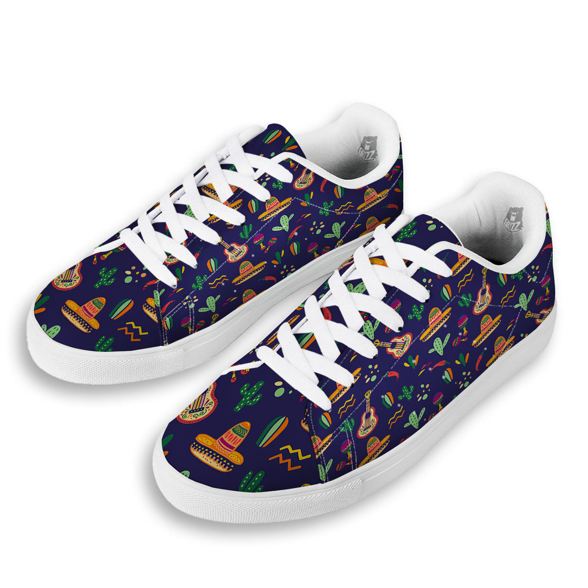 De Mayo Mexico Cinco Print Pattern White Low Top Sneakers-grizzshop