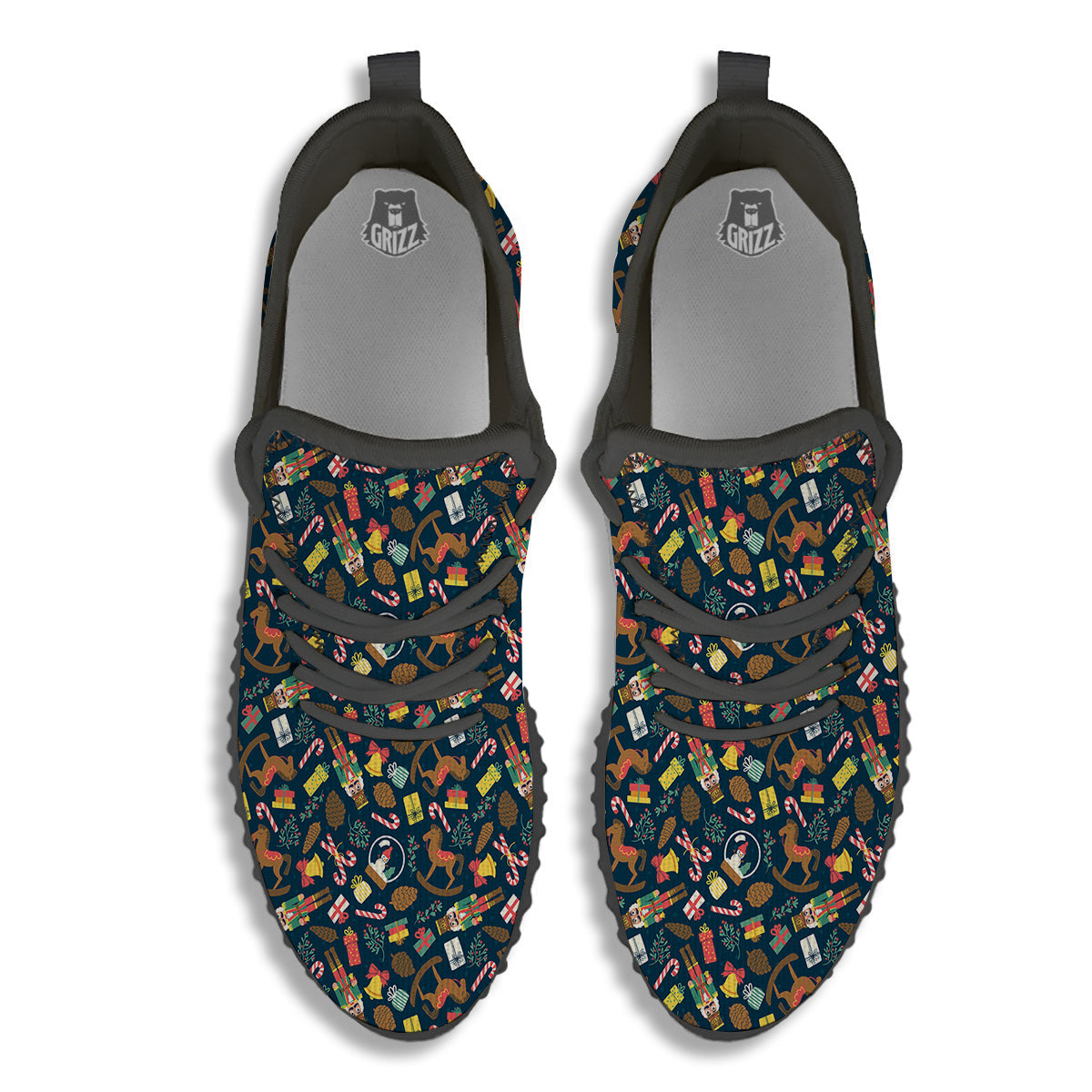 Decorations Christmas Print Pattern Black Walking Shoes-grizzshop