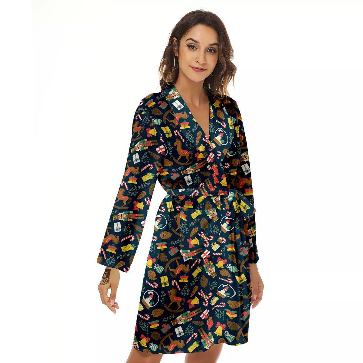Decorations Christmas Print Pattern Women's Robe-grizzshop