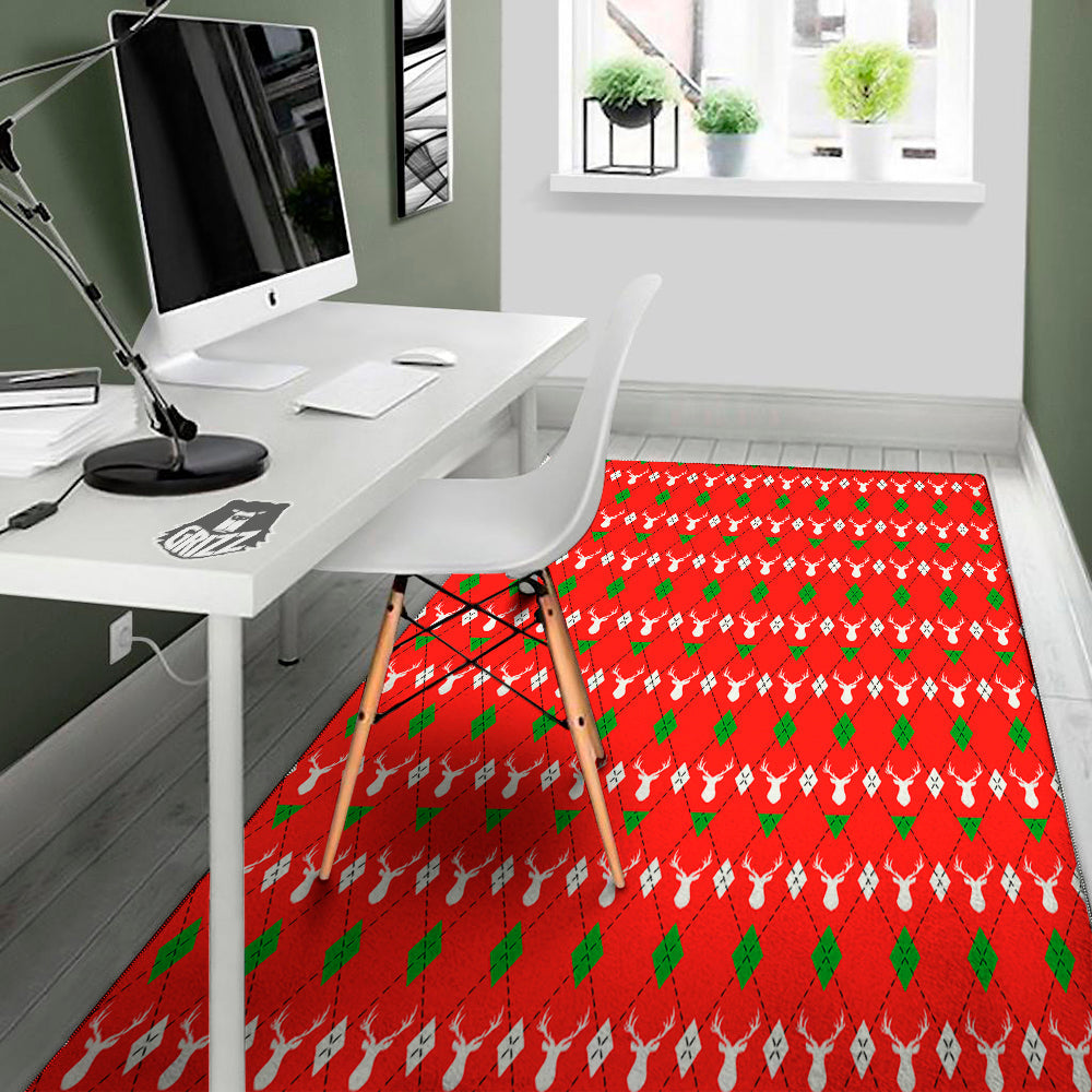 Deer Argyle Christmas Print Pattern Floor Mat-grizzshop