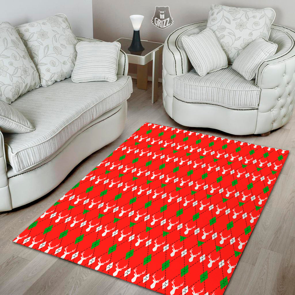 Deer Argyle Christmas Print Pattern Floor Mat-grizzshop