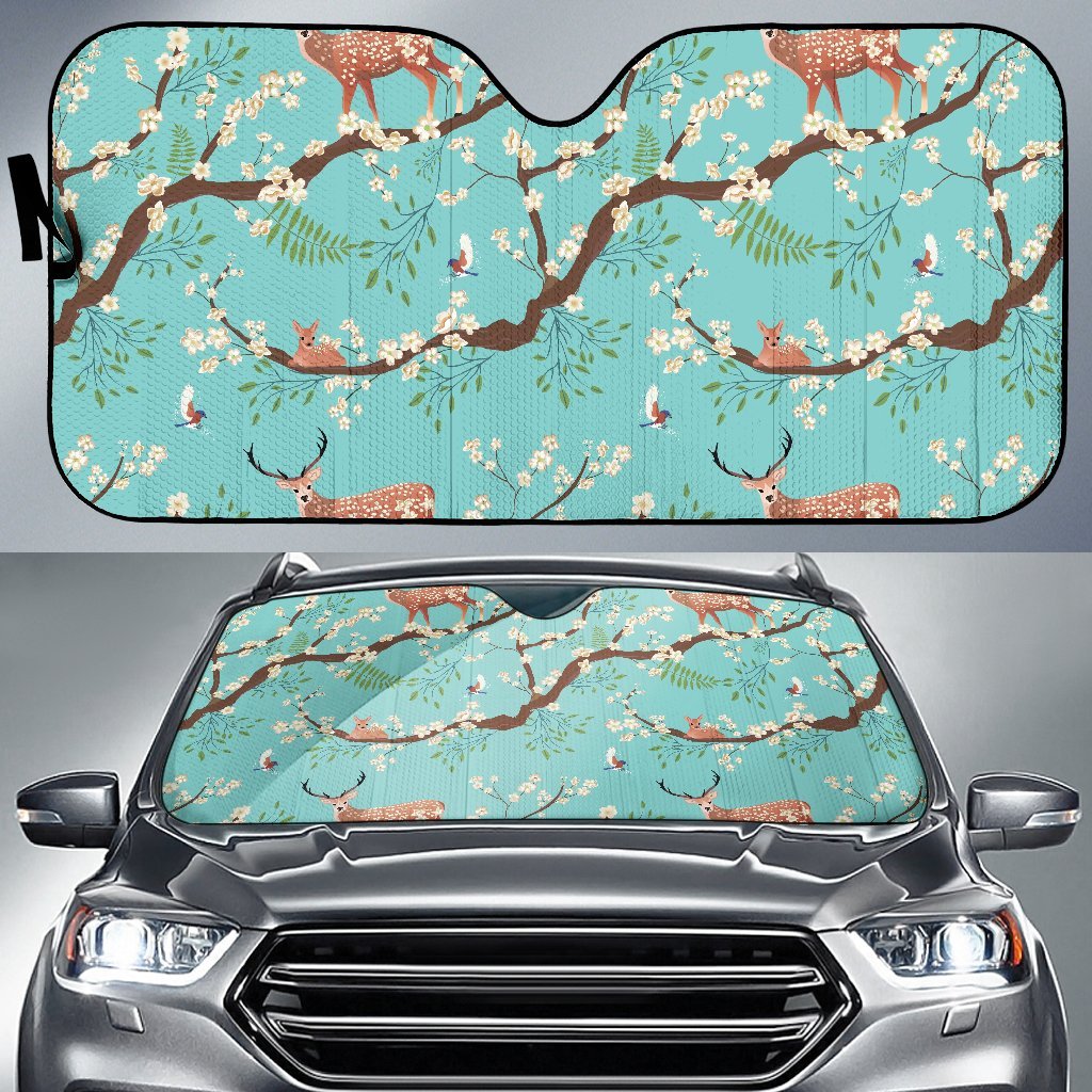Deer Blossom Tree Pattern Print Car Sun Shade-grizzshop
