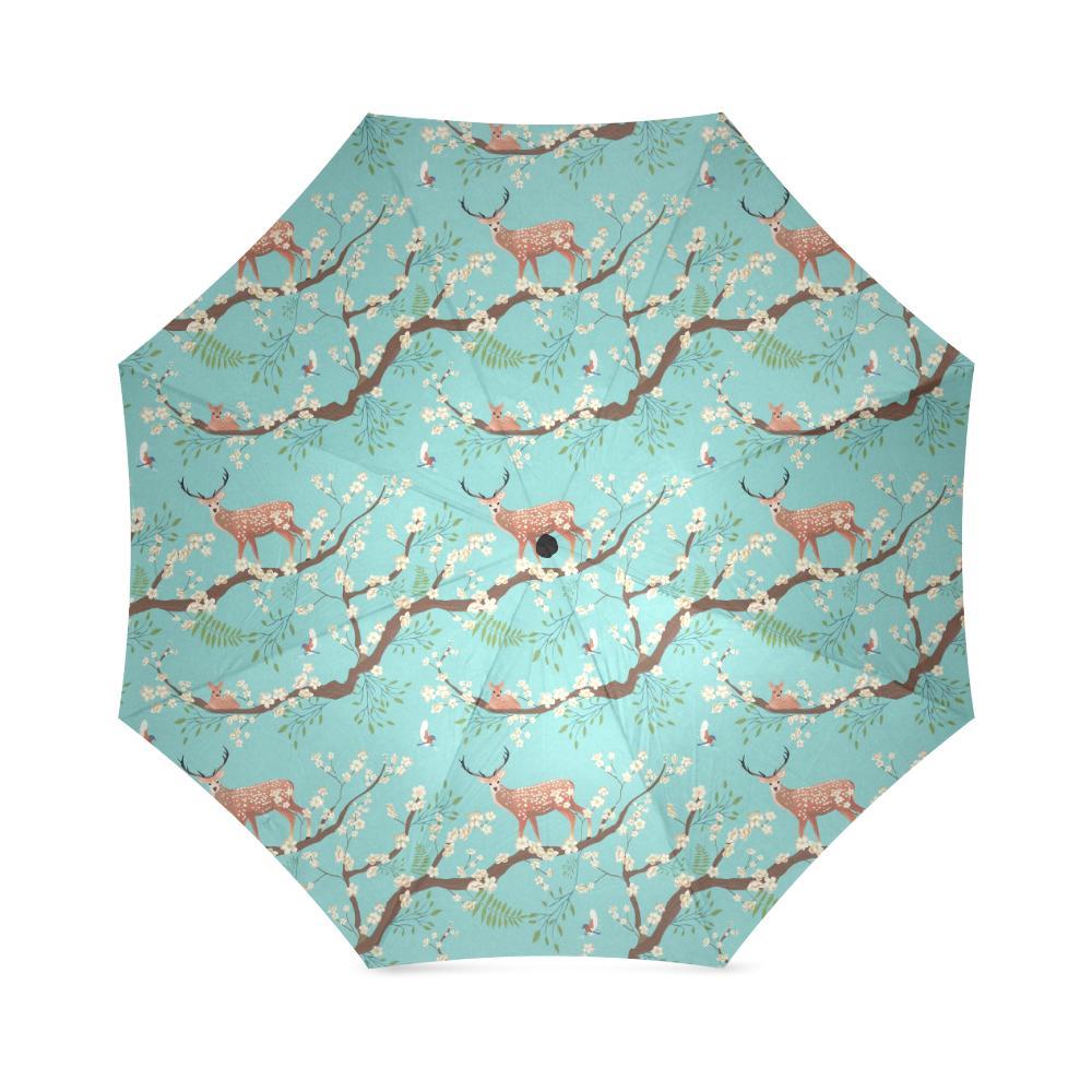 Deer Blossom Tree Pattern Print Foldable Umbrella-grizzshop
