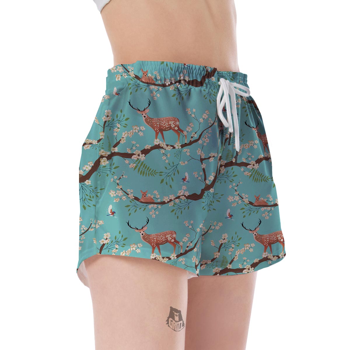 Deer Blossom Tree Pattern Print Women's Shorts-grizzshop