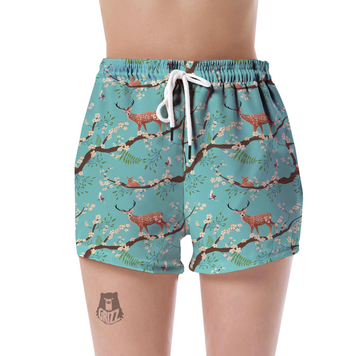 Deer Blossom Tree Pattern Print Women's Shorts-grizzshop